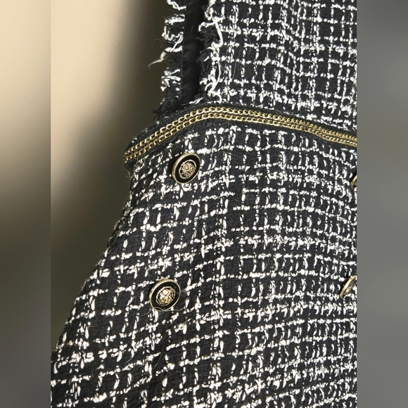 Women's Zara Tweed With Gold Accent Faux Wrap Mini Dress, Size Small - Picture 2 of 3